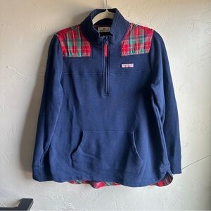 Vineyard Vines Women's Shep Shirt Jolly Plaid Classic 1/4 Zip Sz S‎ Relaxed Fit